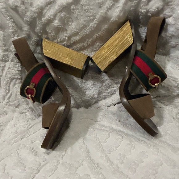 Gucci Brown Suede Web Horsebit Block Heel Slingback Sandal - Picture 8 of 11